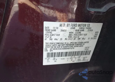 2011 Ford Edge Se z USA, uszkodzony, nr VIN 2FMDK3GC6BBA67275